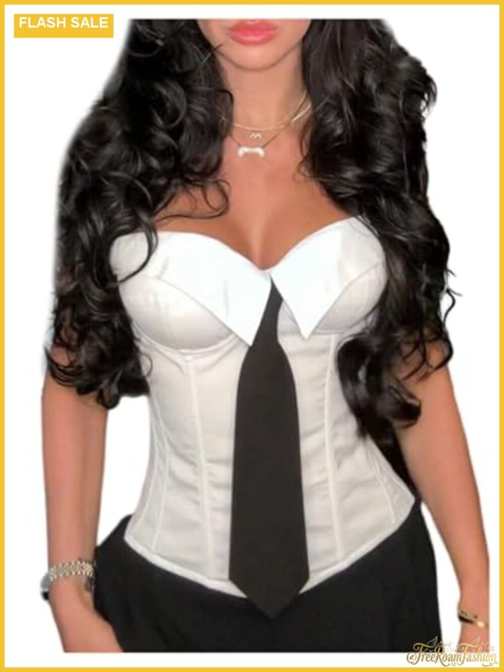 Foldover Lace Up Corset Bustier Strapless Crop Tube Top with Tie